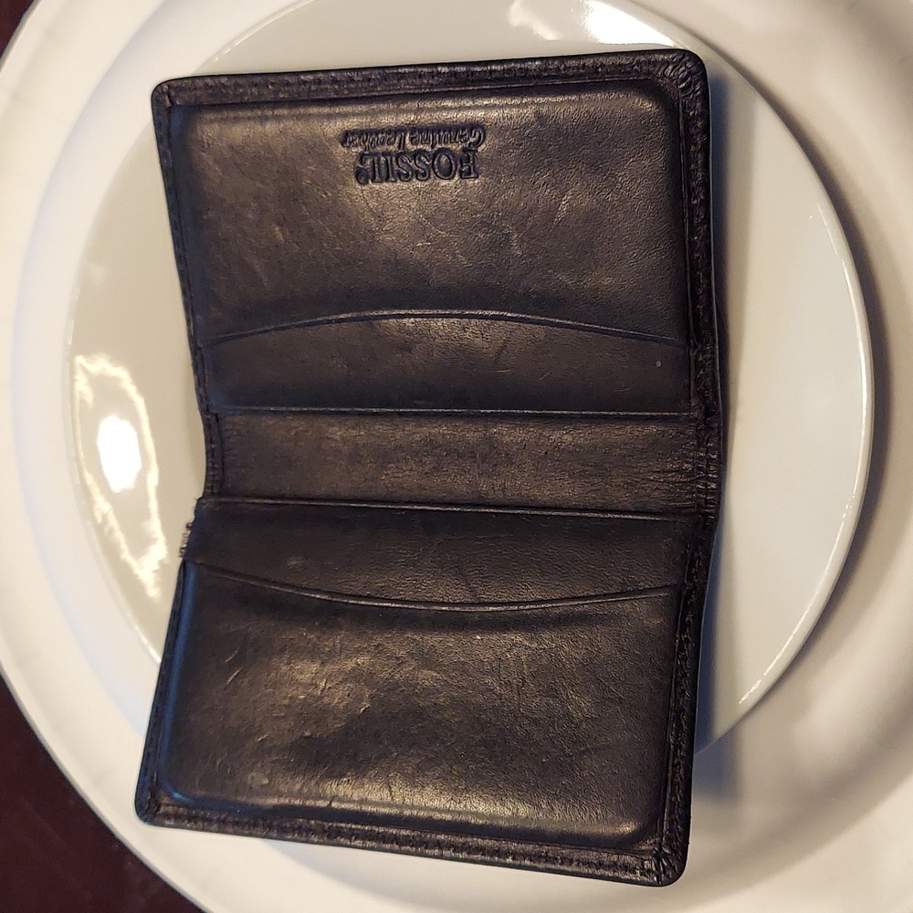 VINTAGE FOSSIL GENUINE LEATHER BI-FOLD WALLET CARD HOLDER WITH MONEY CLIP GUC